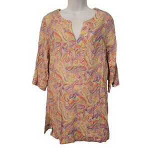 Michaels M Paisley Tunic Top Dress Linen Psychedelic Multicolor Summer Cruise Be